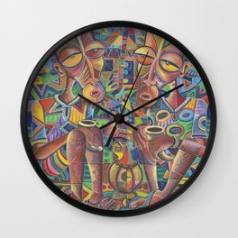 The Happy Villagers IV painting of traditional African village life Wall Clock