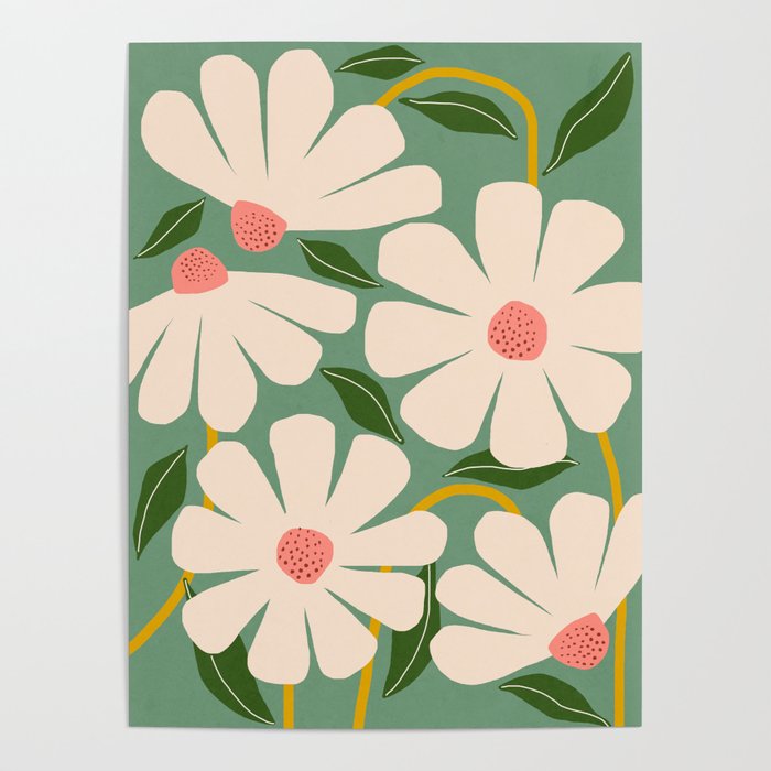 Wild Daisies - green Poster