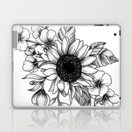Bouquet of Flowers with Sunflower / Fall floral lineart Laptop Skin