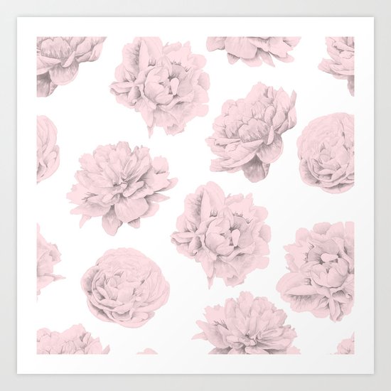 Simply Roses in Pink Flamingo Pink on White Art Print