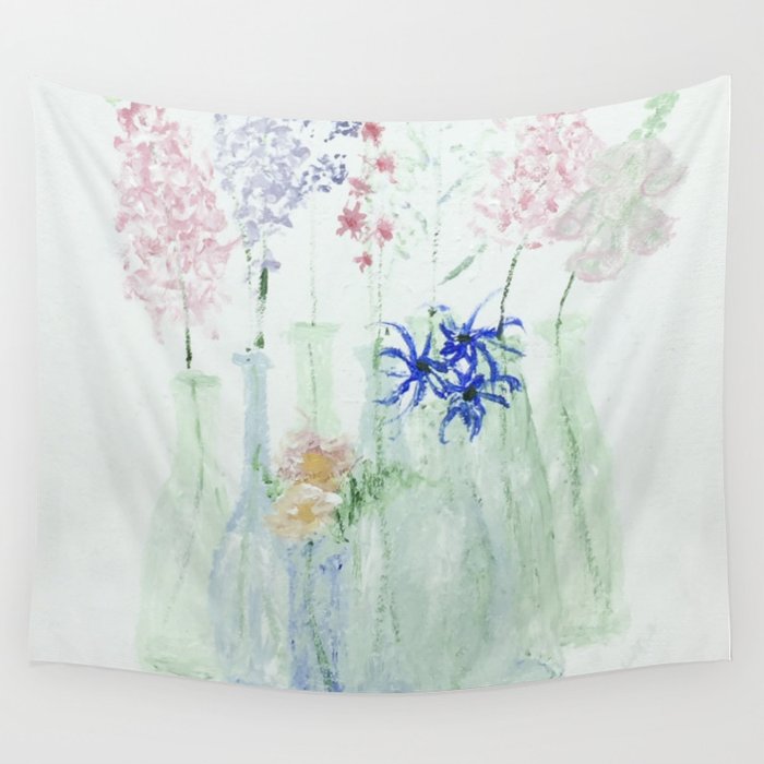 Flowers in Glass Bottles Wall Tapestry