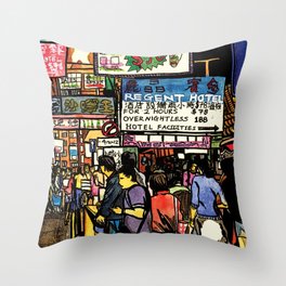Hong Kong Mongkok Street Throw Pillow