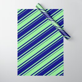[ Thumbnail: Blue & Light Green Colored Lines Pattern Wrapping Paper ]