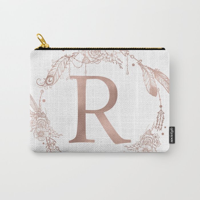 Letter R Rose Gold Pink Initial Monogram Carry-All Pouch