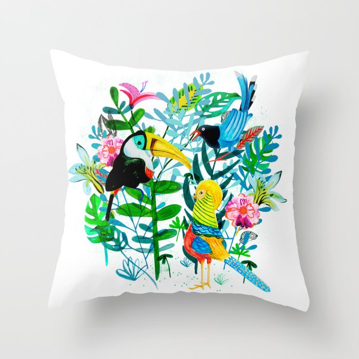 Exotic Birds Throw Pillow