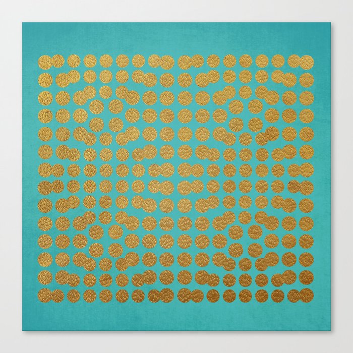 Gold Dots on Turquoise Canvas Print