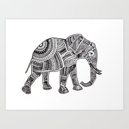 Black and White Elephant Art Print