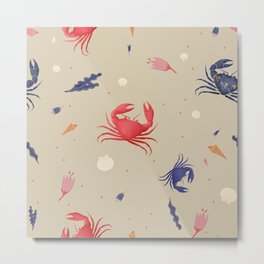 Ocean theme Pattern with Crabs Metal Print