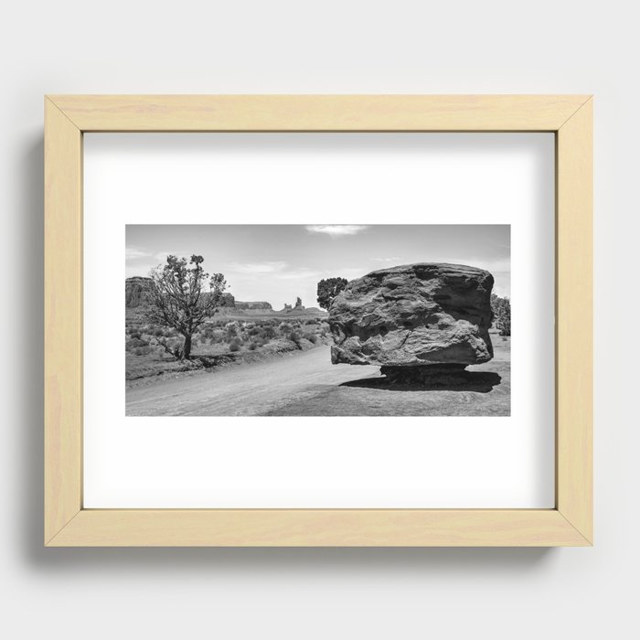 Monument Valley Rustic Panorama - Black and White Recessed Framed Print