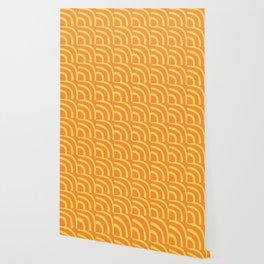 Mid Century Modern Abstract Band Pattern 325 Orange and Yellow Wallpaper