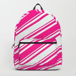 [ Thumbnail: Deep Pink and Mint Cream Colored Lines/Stripes Pattern Backpack ]