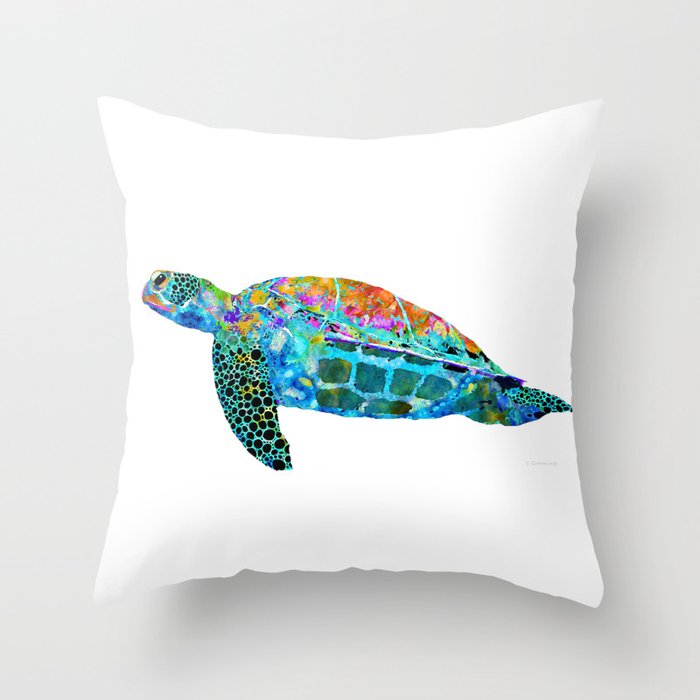 Colorful Sea Turtle - Beachy Beach Art - Sharon Cummings Throw Pillow