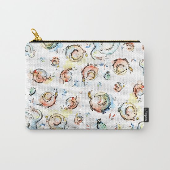 Elephants Pattern Watercolor Whimsical Animals Carry-All Pouch