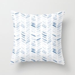 Denim blue watercolor chevron - painted herringbone  Throw Pillow