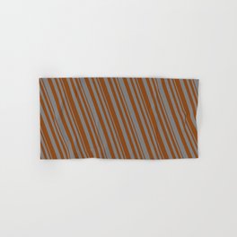 [ Thumbnail: Brown & Gray Colored Pattern of Stripes Hand & Bath Towel ]