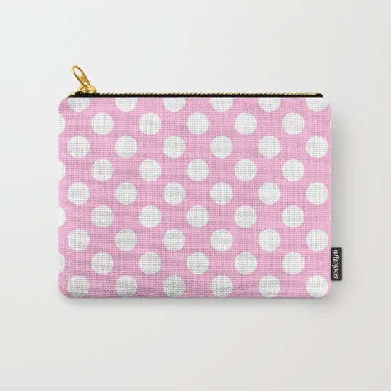 White polkadots dots polkadot circles on pink #Society6 Carry-All Pouch