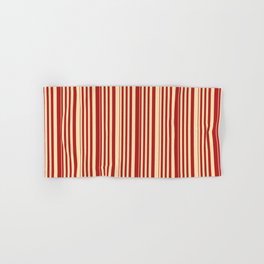 [ Thumbnail: Red & Beige Colored Stripes/Lines Pattern Hand & Bath Towel ]