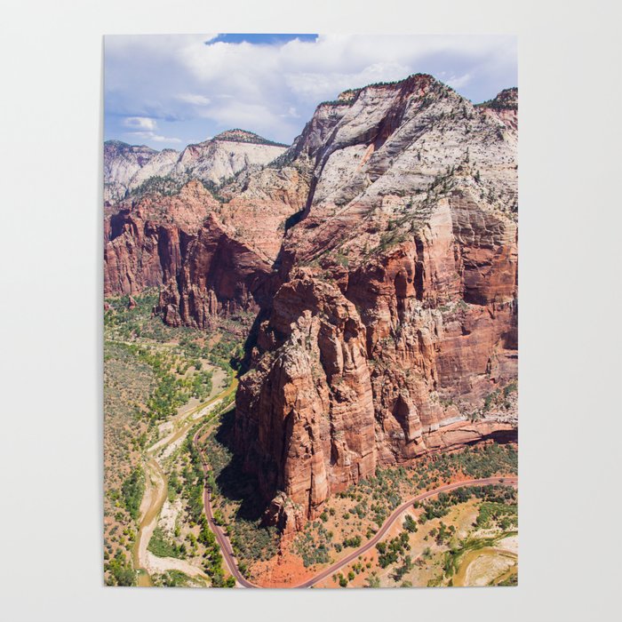 Angel's Landing | Nature Landscape Photography on Top of Red Rocky Mountain in Zion Utah Poster