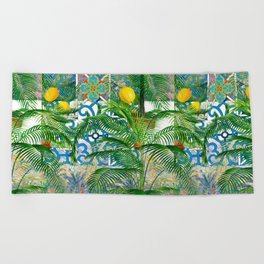 Italian,Palmtree,majolica,citrus,lemons,Moroccan tiles  Beach Towel