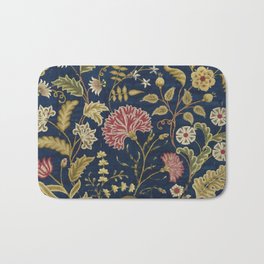 Crewel Carnations Vintage Floral Vector Pattern Bath Mat