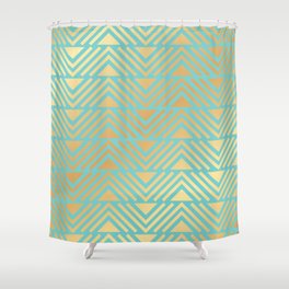 Gold Pyramid Stripes on Mint Turquoise Green Shower Curtain