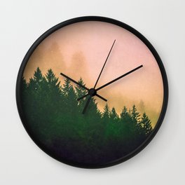 Cascadia Green Trees and Sunset Wall Clock