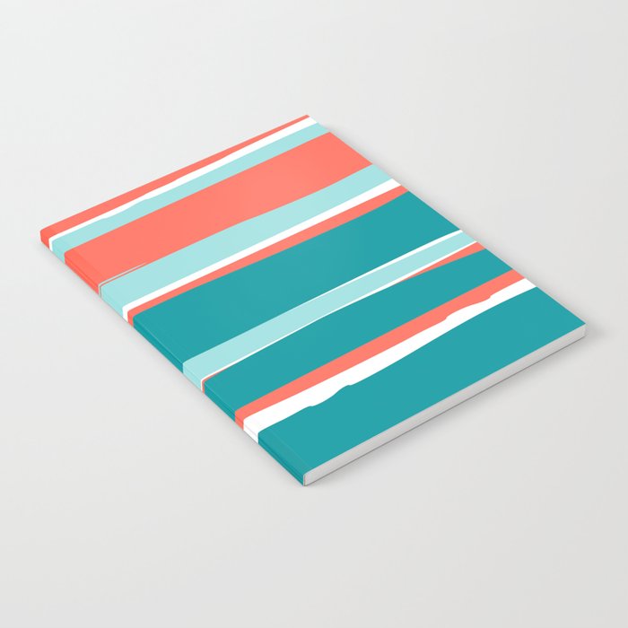 Colorful Stripes, Coral, Teal and Aqua Notebook