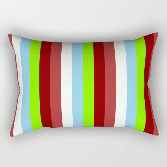 Colorful Brown, Mint Cream, Sky Blue, Green, and Maroon Colored Stripes/Lines Pattern Rectangular Pillow