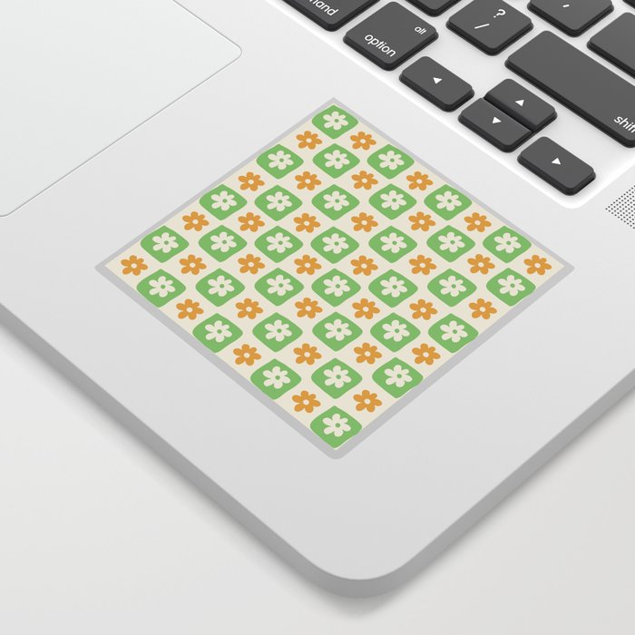 Hand-Drawn Checkered Flower Pattern (Pastel Green & Orange Colors) Sticker