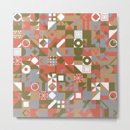 Green, White, Red Retro Minimalist Geometric Design Gift Pattern Art Print Metal Print