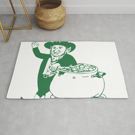 Green Leprechaun Standing by Pot of Gold Drawing Area & Throw Rug