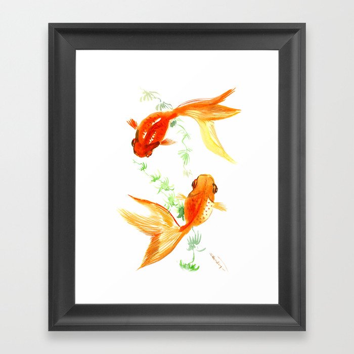 Goldfish, Feng Shui Asian Watercolor Framed Art Print