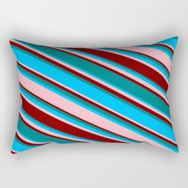[ Thumbnail: Teal, Deep Sky Blue, Light Pink, and Maroon Colored Striped Pattern Rectangular Pillow ]