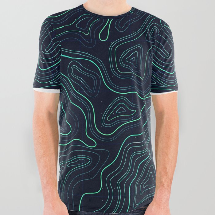 topographic background All Over Graphic Tee