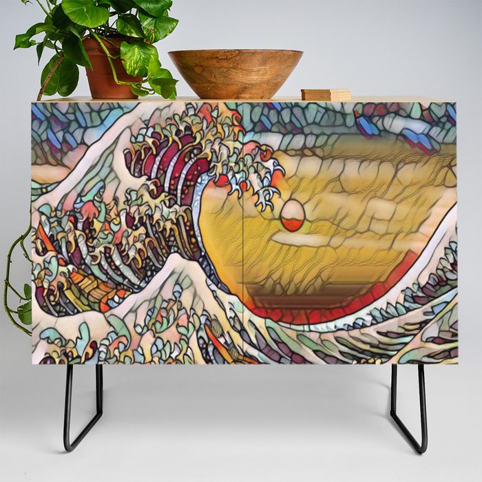 Great Waves Stained Glass Credenza