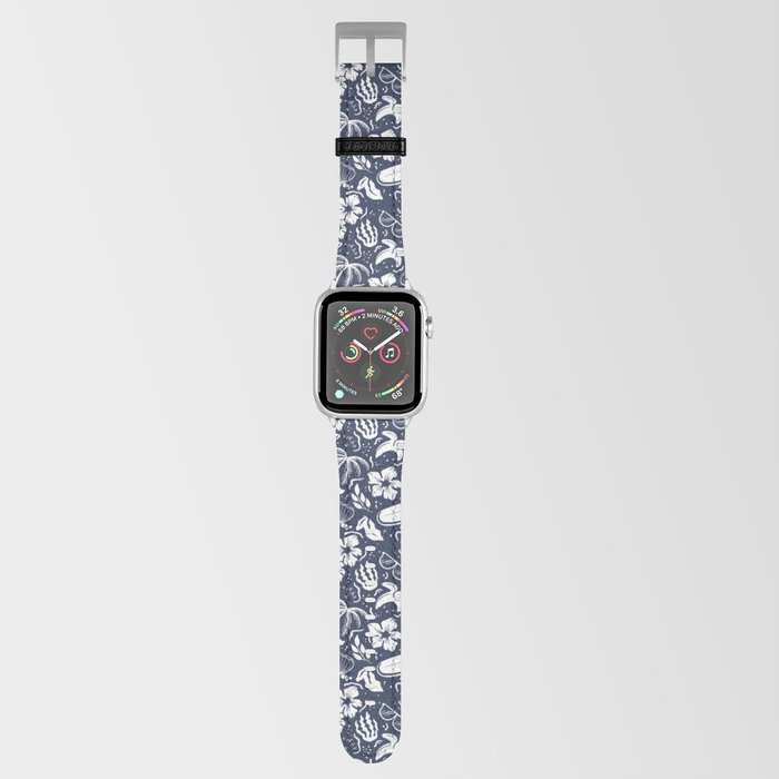 Navy Blue and White Surfing Summer Beach Objects Seamless Pattern Apple Watch Band