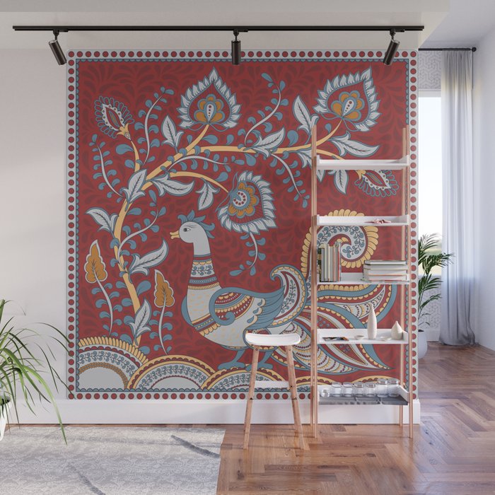 Folk Art Birds Fabric, Wallpaper and Home Decor