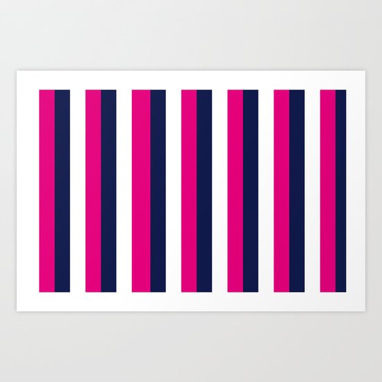 Stripes - Navy, White, Pink Art Print