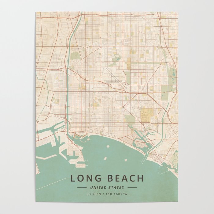 Long Beach, United States - Vintage Map Poster
