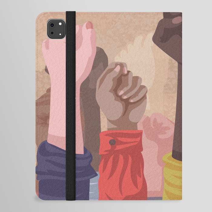 Fist hands up of different types of skins, multiracial raised fists concept art print iPad Folio Case