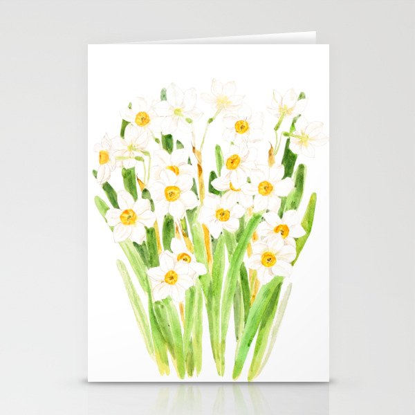white narcissus  flowers watercolor 2022 Stationery Cards