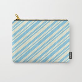 [ Thumbnail: Beige & Sky Blue Colored Lined/Striped Pattern Carry-All Pouch ]