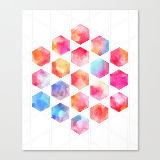 Radiant Hexagons - geometric watercolor painting Canvas Print