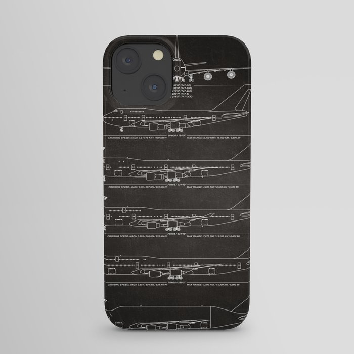 Boeing 747 Family Blueprint in High Resolution (black) iPhone Case