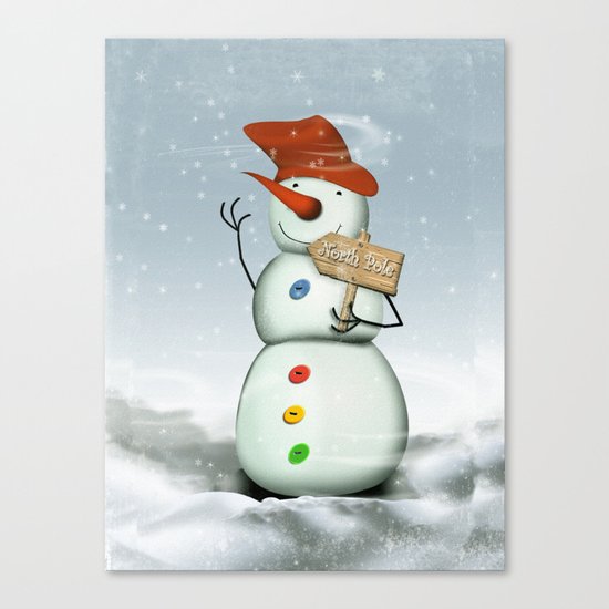 North Pole Bound Snowman Canvas Print