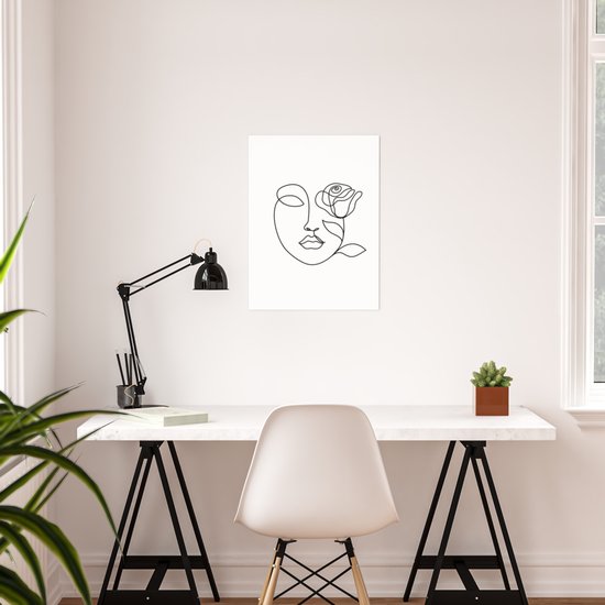 Beauty Woman Face With Rose Abstract Minimal Fine Art One Line