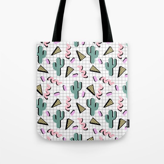 Sweetness - memphis retro grid cactus pastel neon 80s style classic socal beach life surf desert art Tote Bag
