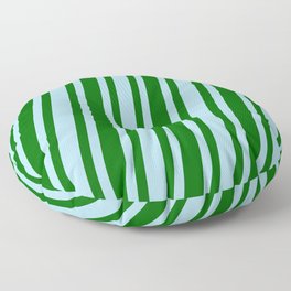[ Thumbnail: Light Blue & Dark Green Colored Stripes Pattern Floor Pillow ]
