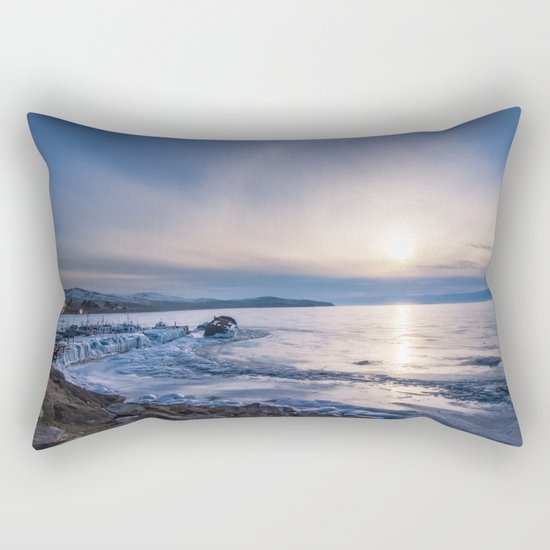 Abandoned ship at frozen wharf Rectangular Pillow