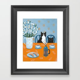 Cats and a French Press Framed Art Print